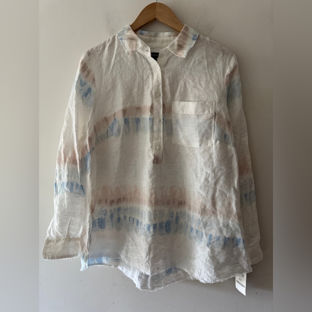 NEW!! INC International Concepts 100% Linen White and Blue‎ Beachy Top